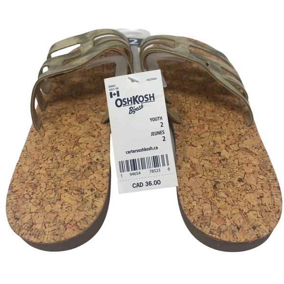 OshKosh B'gosh Girls Gold Open Toe Slide on Flat Sandals - Size 2 - Picture 4 of 7